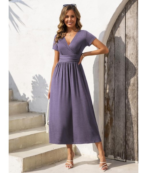 Gracyoga Women's Summer Dresses 2025 Short Sleeve Maxi Dress Casual V Neck Flowy Sundress with Pockets