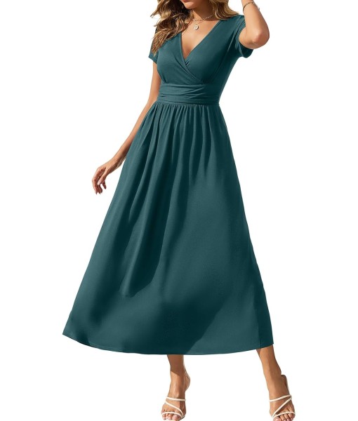 Gracyoga Women's Summer Dresses 2025 Short Sleeve Maxi Dress Casual V Neck Flowy Sundress with Pockets