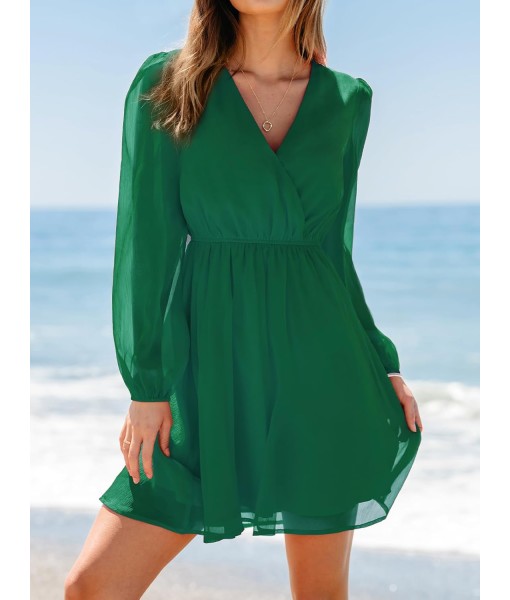 CUPSHE Women's Mini Dresses Casual Spring V Neck Chiffon Long Peasant Sleeves Flowy Summer Dress