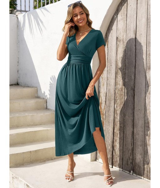 Gracyoga Women's Summer Dresses 2025 Short Sleeve Maxi Dress Casual V Neck Flowy Sundress with Pockets