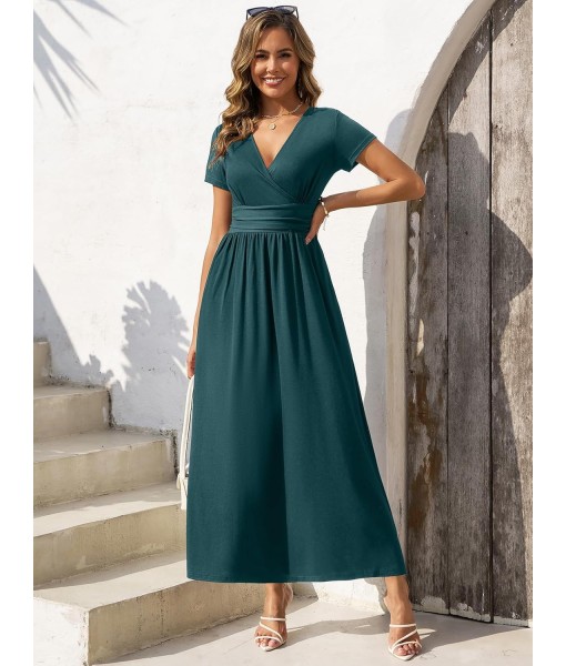 Gracyoga Women's Summer Dresses 2025 Short Sleeve Maxi Dress Casual V Neck Flowy Sundress with Pockets