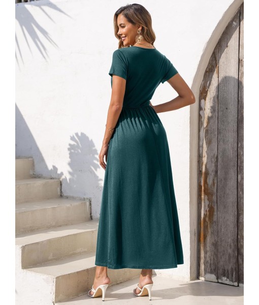Gracyoga Women's Summer Dresses 2025 Short Sleeve Maxi Dress Casual V Neck Flowy Sundress with Pockets