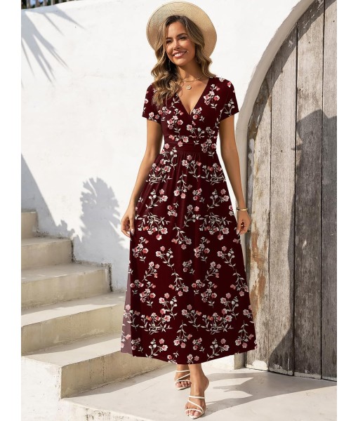 Gracyoga Women's Summer Dresses 2025 Short Sleeve Maxi Dress Casual V Neck Flowy Sundress with Pockets