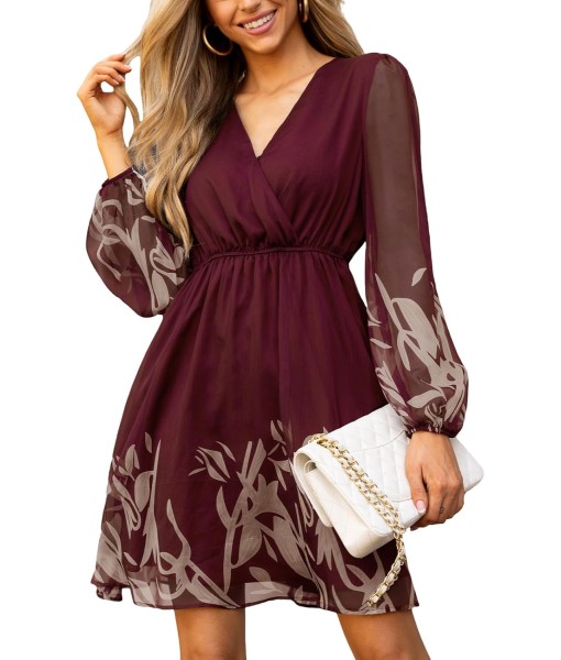 CUPSHE Women's Mini Dresses Casual Spring V Neck Chiffon Long Peasant Sleeves Flowy Summer Dress