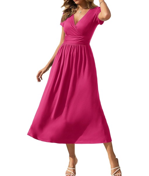 Gracyoga Women's Summer Dresses 2025 Short Sleeve Maxi Dress Casual V Neck Flowy Sundress with Pockets