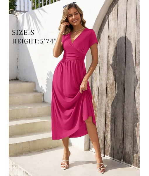 Gracyoga Women's Summer Dresses 2025 Short Sleeve Maxi Dress Casual V Neck Flowy Sundress with Pockets