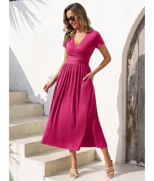 Gracyoga Women's Summer Dresses 2025 Short Sleeve Maxi Dress Casual V Neck Flowy Sundress with Pockets