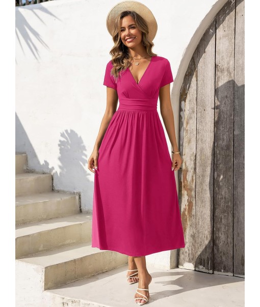 Gracyoga Women's Summer Dresses 2025 Short Sleeve Maxi Dress Casual V Neck Flowy Sundress with Pockets