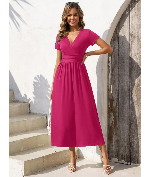 Gracyoga Women's Summer Dresses 2025 Short Sleeve Maxi Dress Casual V Neck Flowy Sundress with Pockets