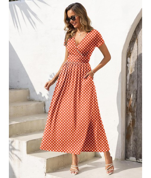 Gracyoga Women's Summer Dresses 2025 Short Sleeve Maxi Dress Casual V Neck Flowy Sundress with Pockets
