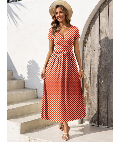 Gracyoga Women's Summer Dresses 2025 Short Sleeve Maxi Dress Casual V Neck Flowy Sundress with Pockets