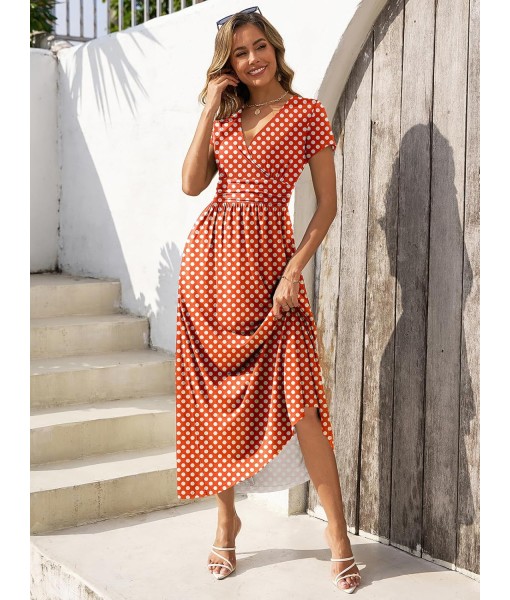 Gracyoga Women's Summer Dresses 2025 Short Sleeve Maxi Dress Casual V Neck Flowy Sundress with Pockets