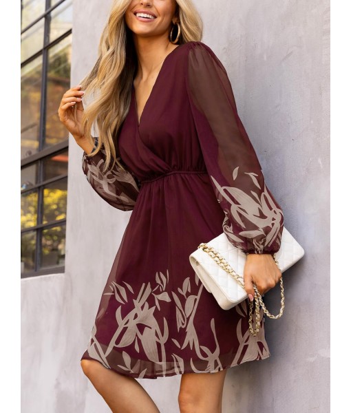 CUPSHE Women's Mini Dresses Casual Spring V Neck Chiffon Long Peasant Sleeves Flowy Summer Dress
