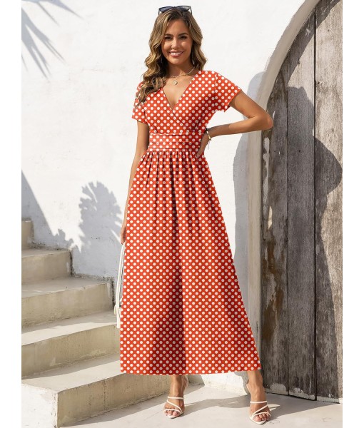 Gracyoga Women's Summer Dresses 2025 Short Sleeve Maxi Dress Casual V Neck Flowy Sundress with Pockets