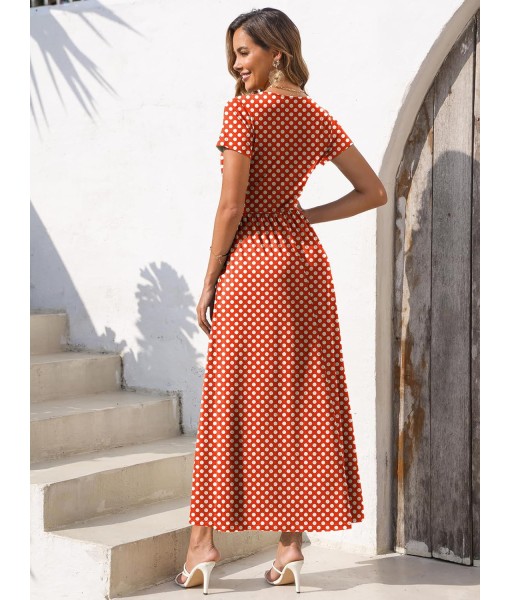 Gracyoga Women's Summer Dresses 2025 Short Sleeve Maxi Dress Casual V Neck Flowy Sundress with Pockets
