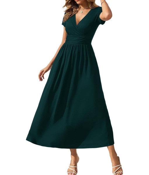 Gracyoga Women's Summer Dresses 2025 Short Sleeve Maxi Dress Casual V Neck Flowy Sundress with Pockets