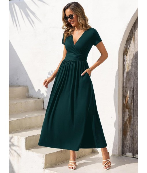 Gracyoga Women's Summer Dresses 2025 Short Sleeve Maxi Dress Casual V Neck Flowy Sundress with Pockets
