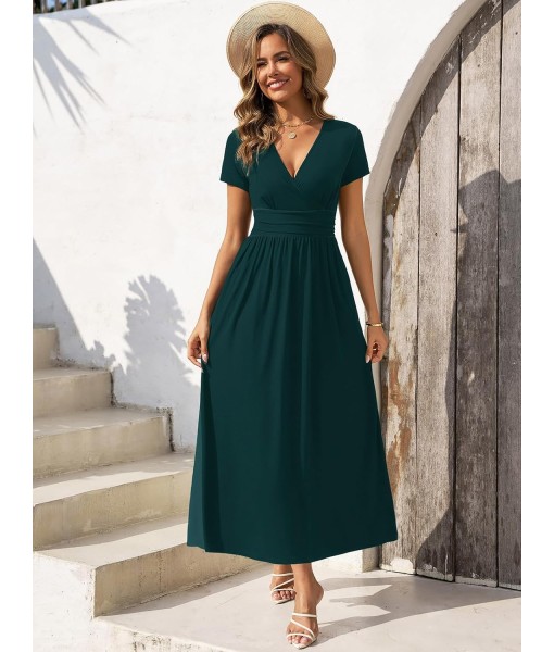 Gracyoga Women's Summer Dresses 2025 Short Sleeve Maxi Dress Casual V Neck Flowy Sundress with Pockets