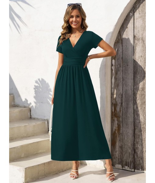 Gracyoga Women's Summer Dresses 2025 Short Sleeve Maxi Dress Casual V Neck Flowy Sundress with Pockets