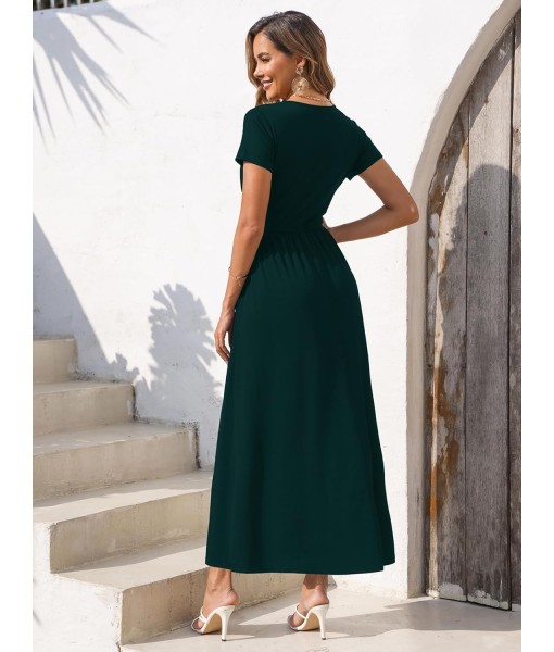 Gracyoga Women's Summer Dresses 2025 Short Sleeve Maxi Dress Casual V Neck Flowy Sundress with Pockets
