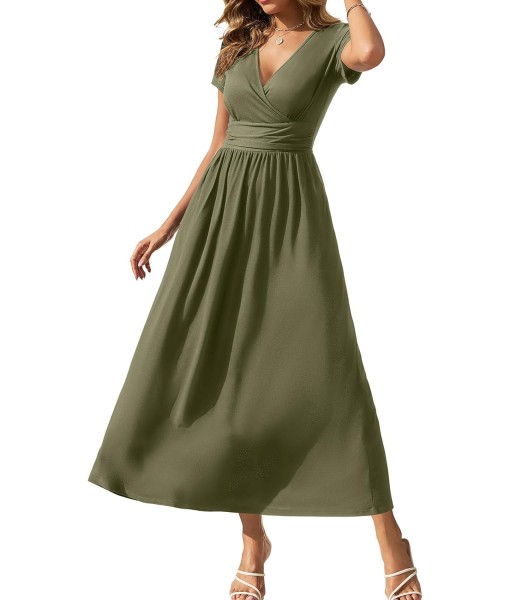 Gracyoga Women's Summer Dresses 2025 Short Sleeve Maxi Dress Casual V Neck Flowy Sundress with Pockets