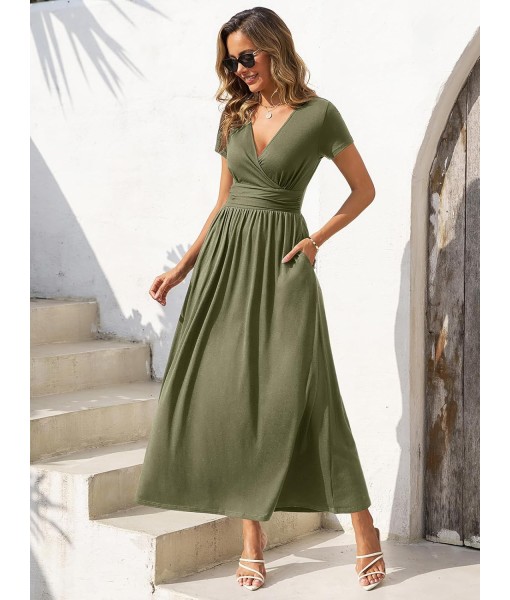 Gracyoga Women's Summer Dresses 2025 Short Sleeve Maxi Dress Casual V Neck Flowy Sundress with Pockets