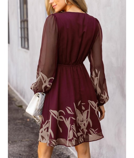 CUPSHE Women's Mini Dresses Casual Spring V Neck Chiffon Long Peasant Sleeves Flowy Summer Dress