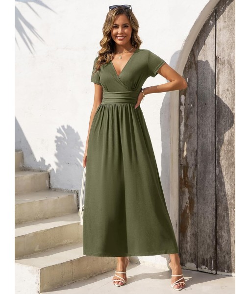 Gracyoga Women's Summer Dresses 2025 Short Sleeve Maxi Dress Casual V Neck Flowy Sundress with Pockets