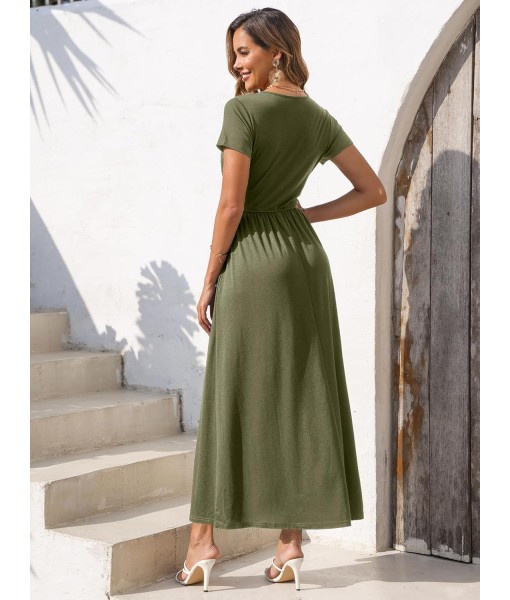 Gracyoga Women's Summer Dresses 2025 Short Sleeve Maxi Dress Casual V Neck Flowy Sundress with Pockets