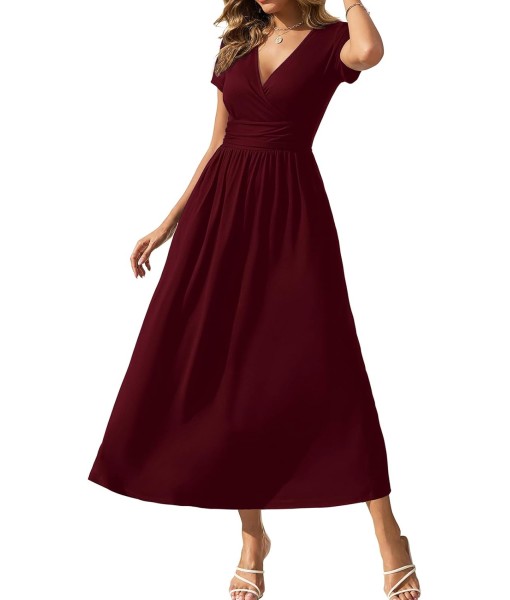 Gracyoga Women's Summer Dresses 2025 Short Sleeve Maxi Dress Casual V Neck Flowy Sundress with Pockets