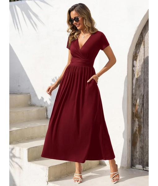 Gracyoga Women's Summer Dresses 2025 Short Sleeve Maxi Dress Casual V Neck Flowy Sundress with Pockets