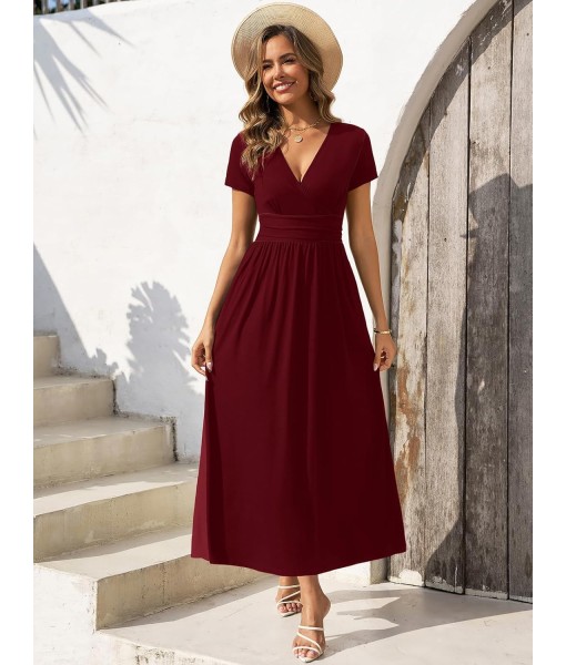 Gracyoga Women's Summer Dresses 2025 Short Sleeve Maxi Dress Casual V Neck Flowy Sundress with Pockets