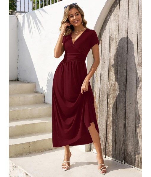 Gracyoga Women's Summer Dresses 2025 Short Sleeve Maxi Dress Casual V Neck Flowy Sundress with Pockets
