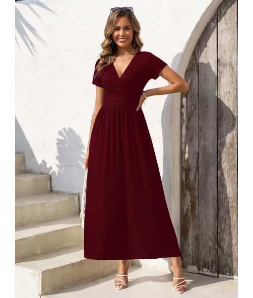 Gracyoga Women's Summer Dresses 2025 Short Sleeve Maxi Dress Casual V Neck Flowy Sundress with Pockets