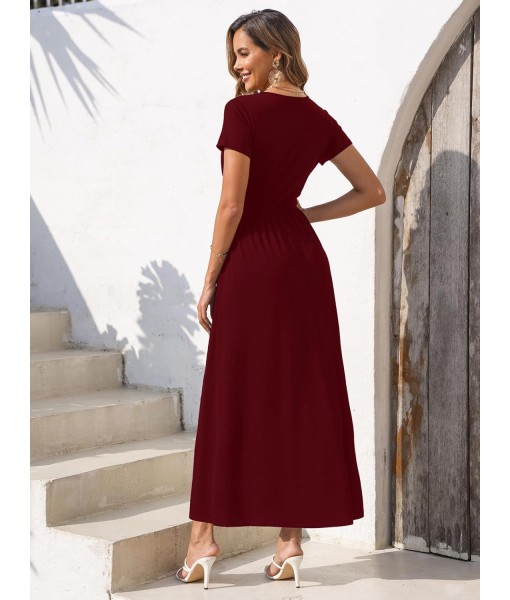 Gracyoga Women's Summer Dresses 2025 Short Sleeve Maxi Dress Casual V Neck Flowy Sundress with Pockets