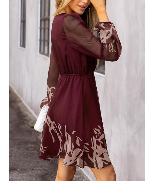 CUPSHE Women's Mini Dresses Casual Spring V Neck Chiffon Long Peasant Sleeves Flowy Summer Dress