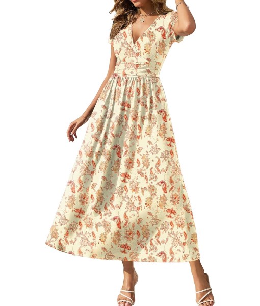 Gracyoga Women's Summer Dresses 2025 Short Sleeve Maxi Dress Casual V Neck Flowy Sundress with Pockets