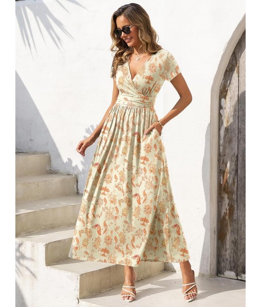 Gracyoga Women's Summer Dresses 2025 Short Sleeve Maxi Dress Casual V Neck Flowy Sundress with Pockets