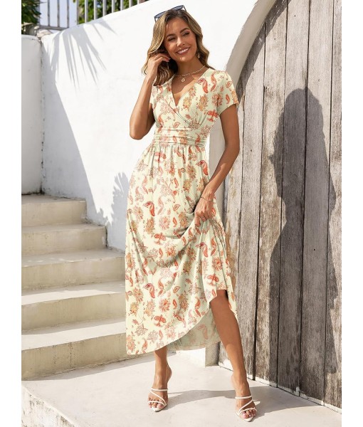 Gracyoga Women's Summer Dresses 2025 Short Sleeve Maxi Dress Casual V Neck Flowy Sundress with Pockets
