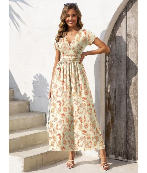 Gracyoga Women's Summer Dresses 2025 Short Sleeve Maxi Dress Casual V Neck Flowy Sundress with Pockets