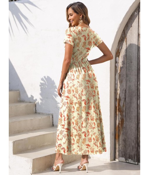 Gracyoga Women's Summer Dresses 2025 Short Sleeve Maxi Dress Casual V Neck Flowy Sundress with Pockets