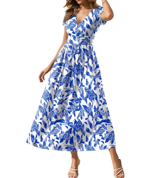 Gracyoga Women's Summer Dresses 2025 Short Sleeve Maxi Dress Casual V Neck Flowy Sundress with Pockets