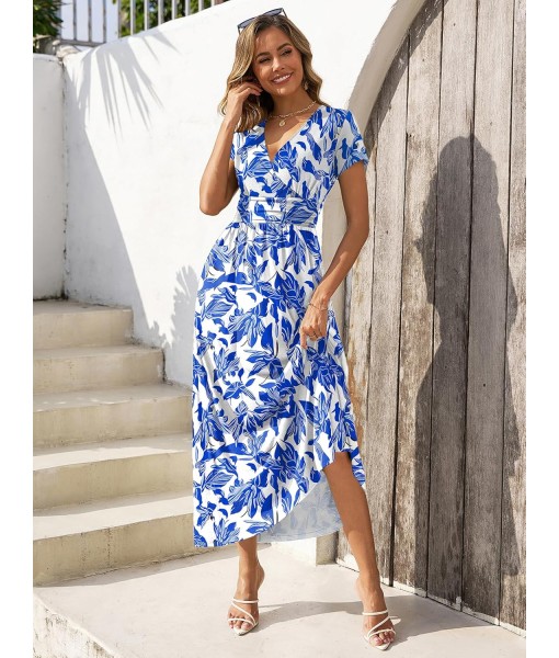 Gracyoga Women's Summer Dresses 2025 Short Sleeve Maxi Dress Casual V Neck Flowy Sundress with Pockets