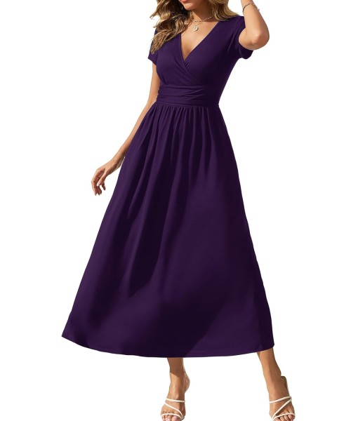 Gracyoga Women's Summer Dresses 2025 Short Sleeve Maxi Dress Casual V Neck Flowy Sundress with Pockets