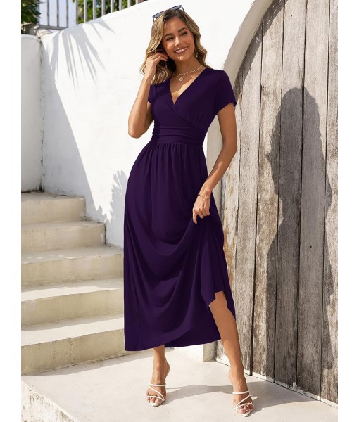 Gracyoga Women's Summer Dresses 2025 Short Sleeve Maxi Dress Casual V Neck Flowy Sundress with Pockets