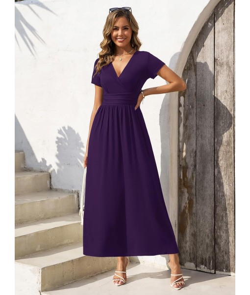 Gracyoga Women's Summer Dresses 2025 Short Sleeve Maxi Dress Casual V Neck Flowy Sundress with Pockets