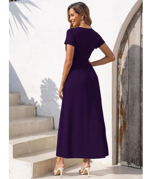 Gracyoga Women's Summer Dresses 2025 Short Sleeve Maxi Dress Casual V Neck Flowy Sundress with Pockets