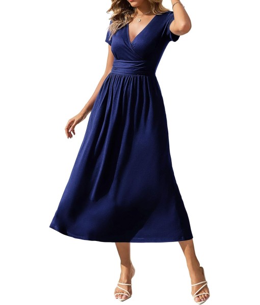 Gracyoga Women's Summer Dresses 2025 Short Sleeve Maxi Dress Casual V Neck Flowy Sundress with Pockets
