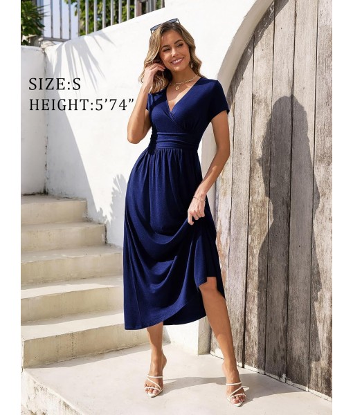 Gracyoga Women's Summer Dresses 2025 Short Sleeve Maxi Dress Casual V Neck Flowy Sundress with Pockets