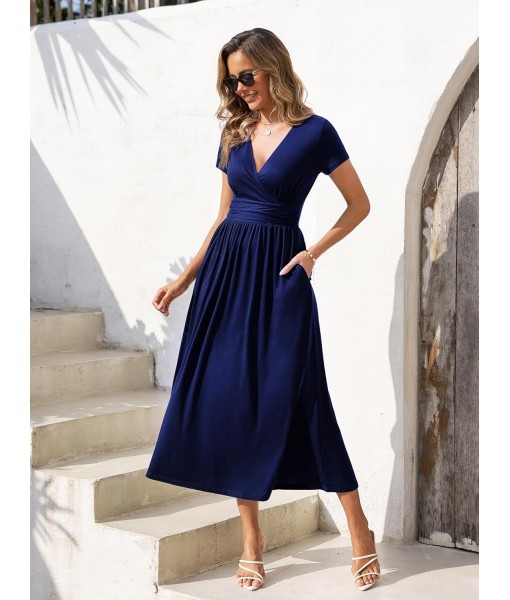 Gracyoga Women's Summer Dresses 2025 Short Sleeve Maxi Dress Casual V Neck Flowy Sundress with Pockets